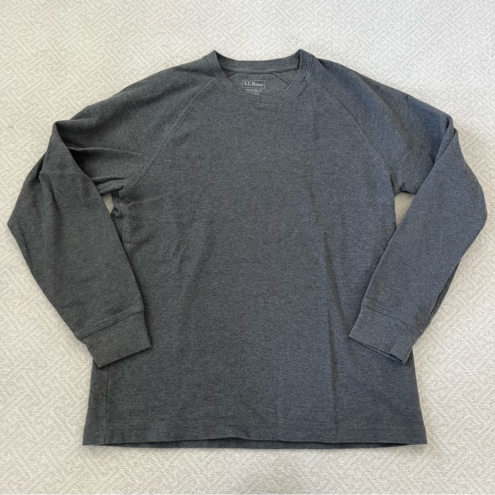 L.L. Bean Traditional Fit Waffle Long Sleeve Tee Shirt in Grey